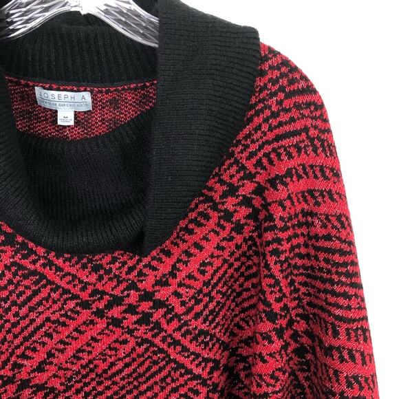 Joseph A Plaid Turtleneck Sweater Red Black Women's Size Medium NWT - Picture 6 of 10